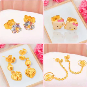 Subang Emas 916 Ear Stud Earrings Women Jewelry Fashion Accessories Anting Anting Perempuan Emas