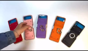 CASE SAMSUNG Z FLIP 4 / Z FLIP 5 / Z FLIP 6 LUXURY PLAT LEATHER RING DIAMOND