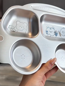 Khay ăn dặm inox hình ô tô có họa tiết cho bé khay inox ô tô khay ăn cho trẻ em bộ khay ăn inox an toàn cho em bé