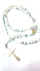 Kalung Rosario Putih Moter Motif Marmer