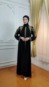 Galeri Abaya Lebaran: Abaya Renata Gold Turki & Gamis Arab Hitam Jetblack Mewah Terbaru 2024