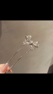 F4 Jepit Rambut Sanggul Tusuk Konde Berukir Pita Logam U-Shape Ribbon Metal Carved Hair Pin TKUP001