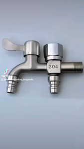 Vòi nước 2 đầu ra inox cho máy giặt chia nước thành 2 cổng xả độc lập chất liệu Inox 304 cao cấp