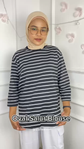 Baju Atasan Wanita Kekinian Oval Salur Blus Katun Cvc S M L XL XXL 3XL Blouse Oversize Ootd Remaja