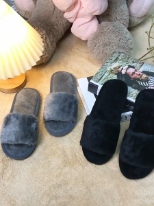 Korean version fashion furry cotton slipper for womens indoor anti slip and warm insulation slipper solid color