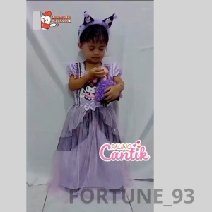 FREE MAHKOTA Gaun kuromi anak perempuan import koren style dress kuromi anak perempuan viral bahan katun silk premium mix tutu mutiara usia 3 - 9 tahun dress kondanggan anak dress ootd anak terbaru dress frozen elsa anak - COD