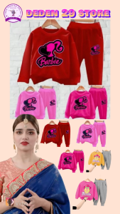 Setelan Anak Perempuan Model Sweater dan Celana Joger Motif Barbie Usia 1-10 Tahun