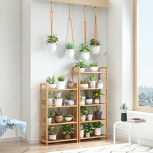 Bamboo Plant Rack Outdoor 3/4/5Layers Space Saving Indoor Wooden Rack Oganizer Shelf Flower Rack Outdoor Shoe Rack Kitchen Rack Bookshelf 竹制花架 置物架