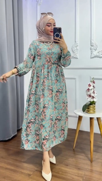 Midi Dress Lengan Panjang Bahan Rayon Premium Adem Kualitas Terbaik |  Lazada Indonesia