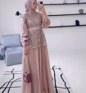 Felarie Dress Inner Outher Brokat Gamis Kondangan Viral 2024 Wanita Dewasa Mewah Elegan Velvet Busui