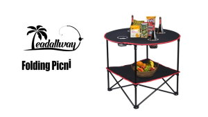 Hewolf Compact Metal Portable Outdoor Picnic Table with Oxford Cloth 4 Cup Holders and Carrying Bag