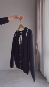 Vintage House Poplin Cardigan (Cardigan Rajut Collar Ribbon Korean Style)