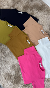 🌈SpinnyHouse🌈 เสื้อยืดรัดรูป ผ้ายูนิโคล่ เสื้อยืดแขนสั้นคอกลม BASIC TSHIRT ผ้ายืดตามตัว งานฮิต พร้อมส่งทุกสีจ้า รุ่น กิมจิ B-008-3-A