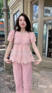 Set Đồ Bộ Áo Babydoll XÔ THÊU + Quần KATE Baggy Nữ Top (Hàng thiết kế) Thời Trang
