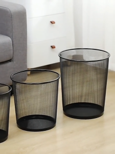 Round Metal Mesh Dustbin Trash Bin Black Metal Wire paper Bin Suitable For Office Home Kitchen Dorm Rooms Bedrooms