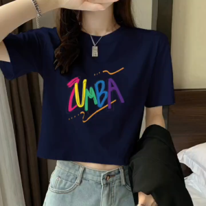 ZUMBA Cotton Cropped Top High Quality Short Sleeve L to 2Xl Tshirt for Women
