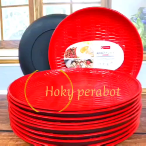 gratis sendok 6 pcs piring ramen bulan jumbo tebal motif rotan super mewah terbaru