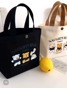 Beg Tote Korea Beg Perempuan Korea Tote Handbag Wanita Recycle Bag Student Lunch Bag Bear Shopping 彩色韩式女款小熊手提包包小包包百搭包