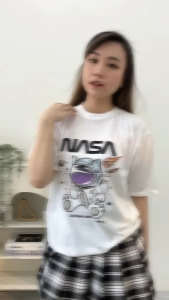 CAROTYLES S Kaos Couple Keluarga Motif ROCKET MOON Wanita Lengan Pendek Katun