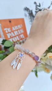Ready Stock SG - Ombre Gaia Violet Quartzite Amethyst Dreamcatcher Handmade Crystal Bracelet Handmade Natural Healing Crystal Bracelets