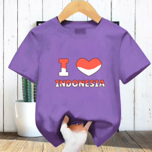 Kaos atasan 17 Agustus Love Indonesia anak Cewek/Cowok usia 1-12 tahun lengan pendek