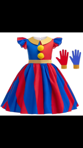 Comel Kids Girls Clown Pomni Cosplay Circus Costume Halloween Carnival Party Costume