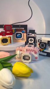 Camera building block toy childrens mini building block model toy particles