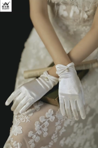 [SG]👰‍♂️💑Handcraft Short Satin Bridal Gloves Wedding Elegant Vintage White Beige Black Satin Gloves MOM Marriage Party
