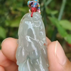 Icy with good translucent glossy texture Natural Type A Jadeite Pendant Necklace Crafted with Monkey on Chayote symbols of Golden Monkey Brings Longevity and Double Blessings certificate included weigh 16.84 grams 44 * 21.3 * 11.8 mm collectible jade