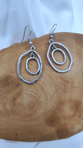 Ready Stock SG - Medium Old Silver Rustic Hoop Earrings Modern Sleek Classic Minimalistic Earrings