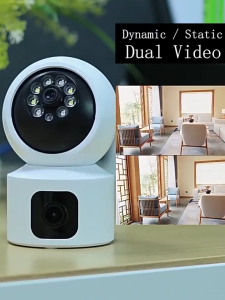 Dual Lens Indoor Security Camera WiFi Camera with Full Color Night Vision 2-Way Audio