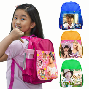 Customized Kiddie Backpack - Editable Name Photo w/ Cute Background New Kids Bag for Girls and Boys School / Travel Bag Birthday Gifts Giveaways