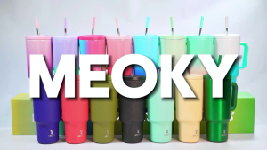 Meoky 40 oz Tumbler with Handle and Straw Tumbler with Lid and Straw Insulated Stainless Steel Travel Mug 100% Leak-proof Keeps Cold for 33 Hours or Hot for 10 Hours