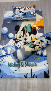 Nệm bé mẫu giáo. nệm bé đi học nệm mouse có khoá kéo thun lạnh 5D Cao cấp 3 món.