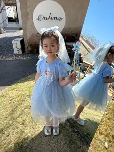 Đầm công chúa Elsa nơ voan phồng lấp lánh siêu yêu