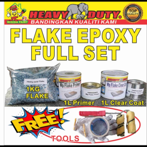 ( GREY MIX ) diy Full Set Epoxy Colour Flake Coating ( 1KG FLAKE / 1L PRIMER / 1L CLEAR COAT ) Toilet Floor Slab Leakin