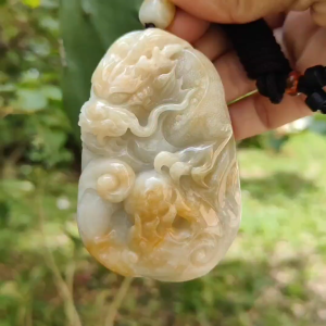 Natural Type A Jadeite with certificate Hugh Pendant carved as Dragon with Yellow weight 103.37 grams 76.60 * 49.80 * 16.80 mm suitable for occasion wear or for collections (pendant124)