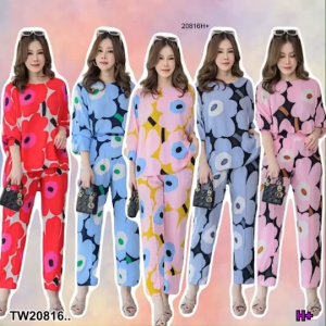 TW20816 Set #สาวอวบ 2 ชิ้น ทรงปีกค้างคาว + กางเกงขายาว ..