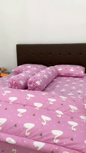 Bed Cover Set Sprei Motif Swan Pink - Ukuran Lengkap 90x200 & 200x200 - Fankay