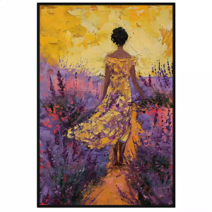 Tranh phong cảnh cô gái đón mặt trời mọc buổi sáng trên cánh đồng hoa lavendertranh treo tườngdán tườngCGI-791