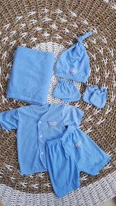 Paket Newborn Hemat 6in1 Baju Celana Topi Bedong Sartaki Bayi Baru Lahir Polos Pendek Terjangkau