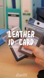 Bantex Leather Name Tag ID Card Holder Beige 8869 13 Kulit Sintetis Lanyard Tali