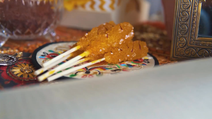 Saffron Rock Sugar stick. Saffron Crystal Rock Candy.