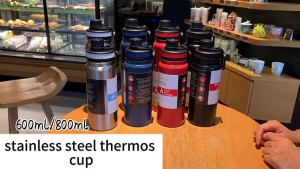 (ELLA SHOP) 800ml Stainless Steel Thermos Cup hot and cold vacuum thermos Thermal Water tumbler+FREE SPONGE