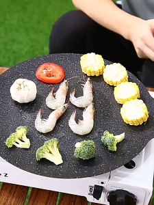 Wajan Datar BBQ Alat Panci sate Panggang Daging Alat Pemanggang Grill Pan Marble Coating Barbeque