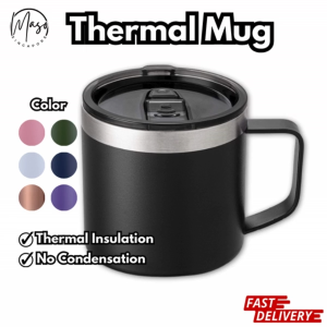 Insulated Tumbler with Handle - 400ml Stainless Steel Double Wall Vacuum Travel Mug - Sliding Lid, BPA-Free - Keeps Beverages Hot or Cold for Hours