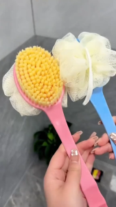 Cây Cọ Lưng 2 Đầu Kèm Bông Tắm 2 Trong 1 Massage Thư Giãn - Bông Tắm Cọ Lưng 2 Đầu Mẫu Mới - Cây Bông Tắm Chà Lưng