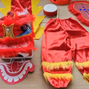 Combo Đầu lân quần trống ông địa quạt - có đèn kèm đuôi mắt nháy sáng cho bé chơi trung thu đầu sư tử giá rẻ
