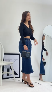 Rok Span Panjang Jeans Higwaist Wanita Polos Women Denim Jeans Skirt