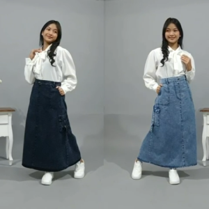 Rok Jeans Cargo Anak Perempuan & Rok Panjang Usia 5-17 Tahun